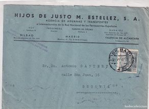 Sellos: Sobre Hijos de Justo M. Estellez. Madrid. Enviada a Segovia. No conserva la carta.